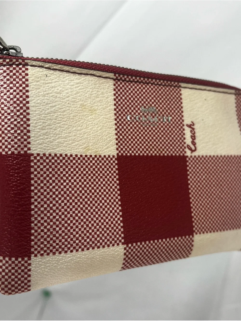 Coach Red and Cream Gingham Tote with Wristlet